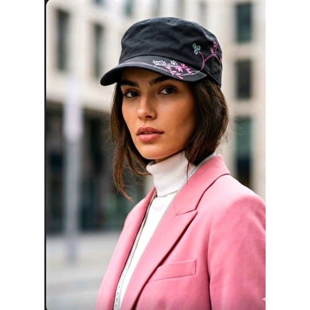 Jack Wolfskin Womens Charcoal Grey/ Pink Military Cap Floral Sz Small Adjustable